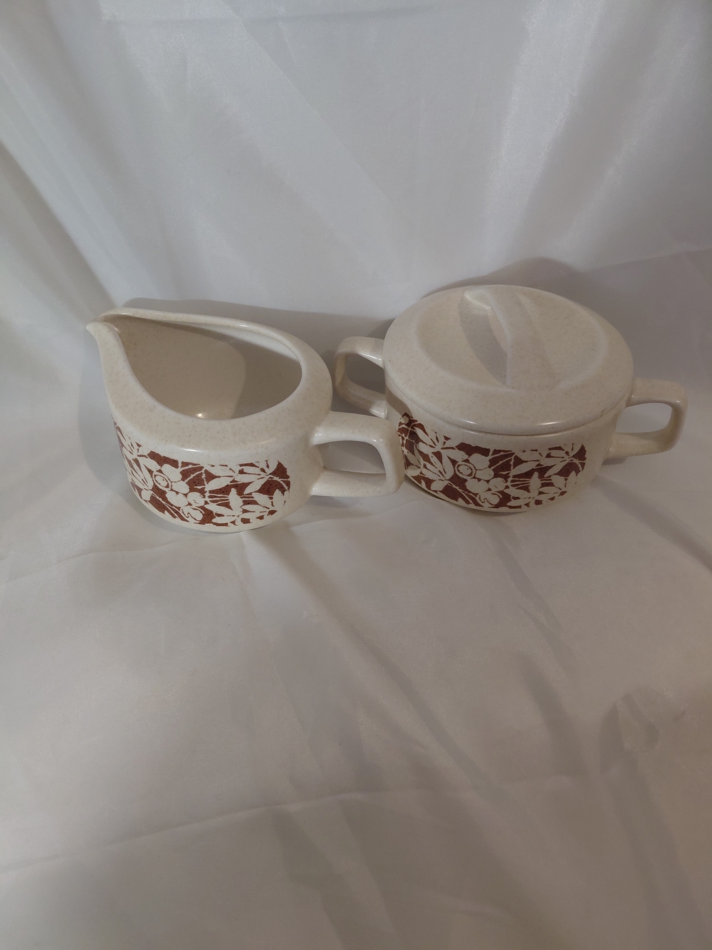 Lenox Cream Ceramic Sugar Bowl & Creamer Set with Brown Floral Band